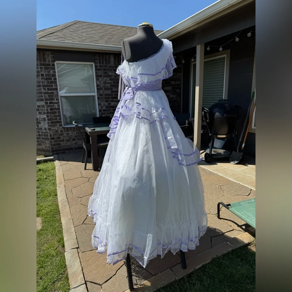 Vintage Ballgown Gunne Sax Style Alfred Angelo Flirtations White Purple Dress 2